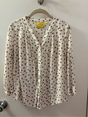 Maeve Cream Blouse with Brown Polka Dots Small/EUC